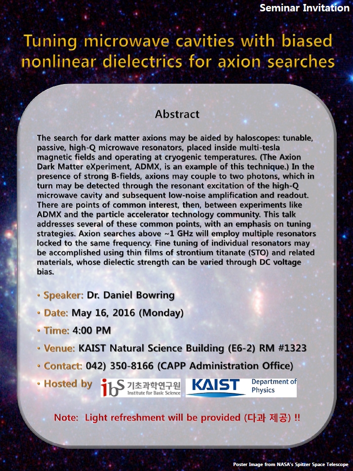 [CAPP Seminar] Tuning microwave cavities with biased nonlinear dielectrics for axion searches 사진