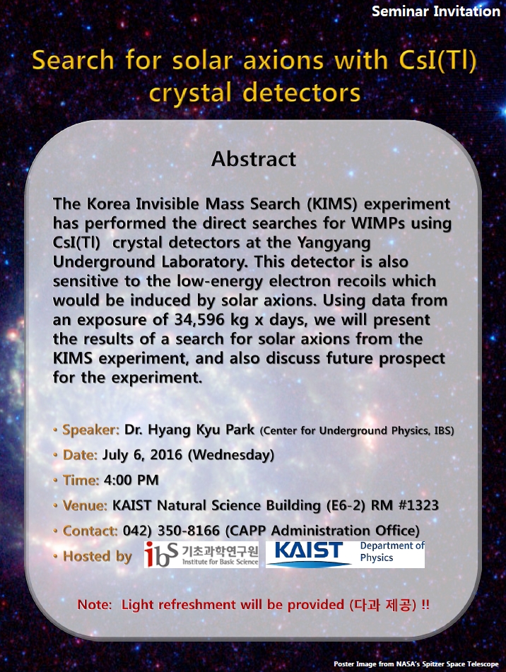 [CAPP Seminar] Search for solar axions with CsI(Tl) crystal detectors 사진