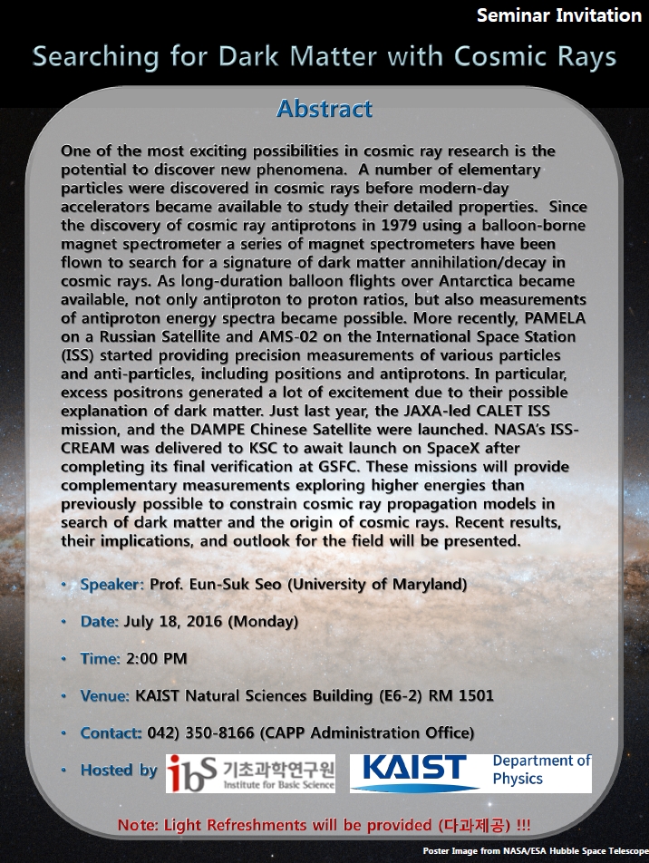 [CAPP Seminar] Searching for Dark Matter with Cosmic Rays