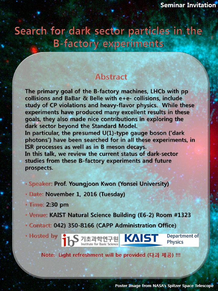 [CAPP Seminar] Search for dark sector particles in the B-factory experiments 사진
