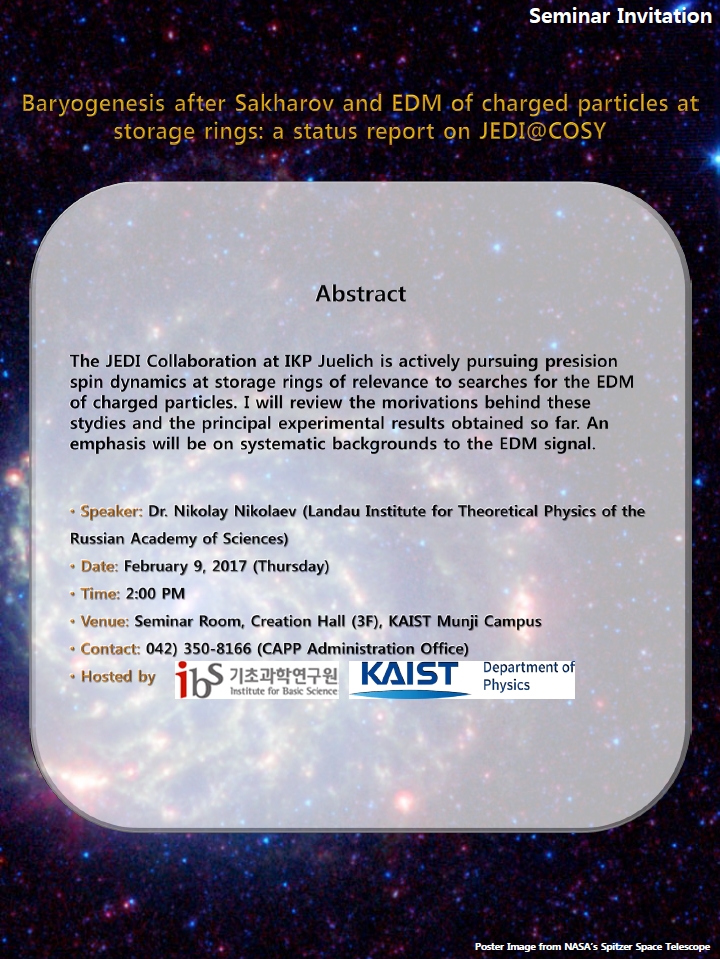 [CAPP Seminar] Baryogenesis after Sakharov and EDM of charged particles at storage rings: a status report on JEDI@COSY
