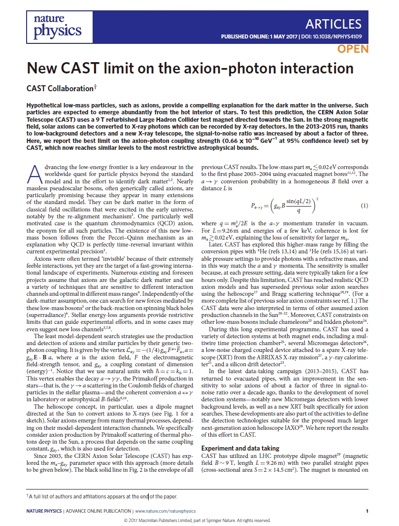 [Publication on Nature Physics] New CAST limit on the axion-photon interaction 사진
