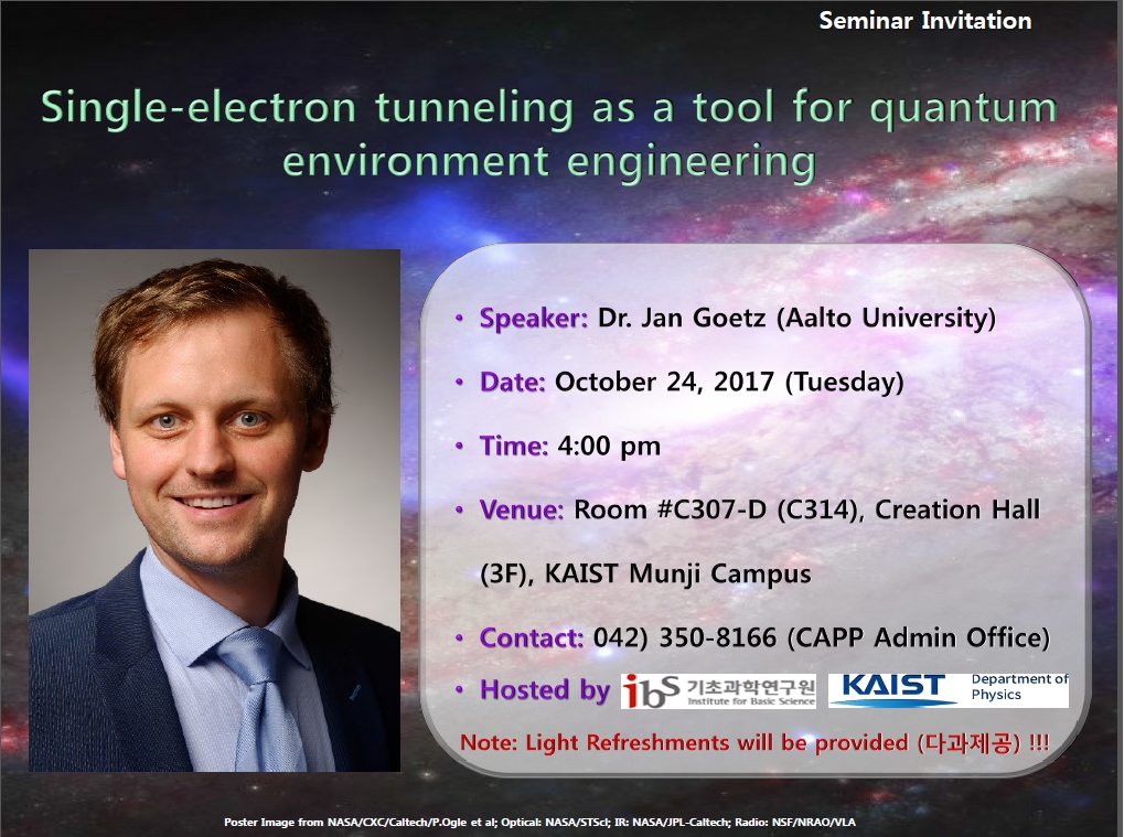 [CAPP Seminar] Single-electron tunneling as a tool for quantum environment engineering 사진