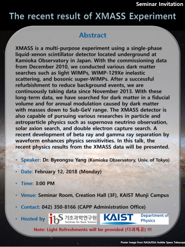 [CAPP Seminar] The recent result of XMASS Experiment 사진