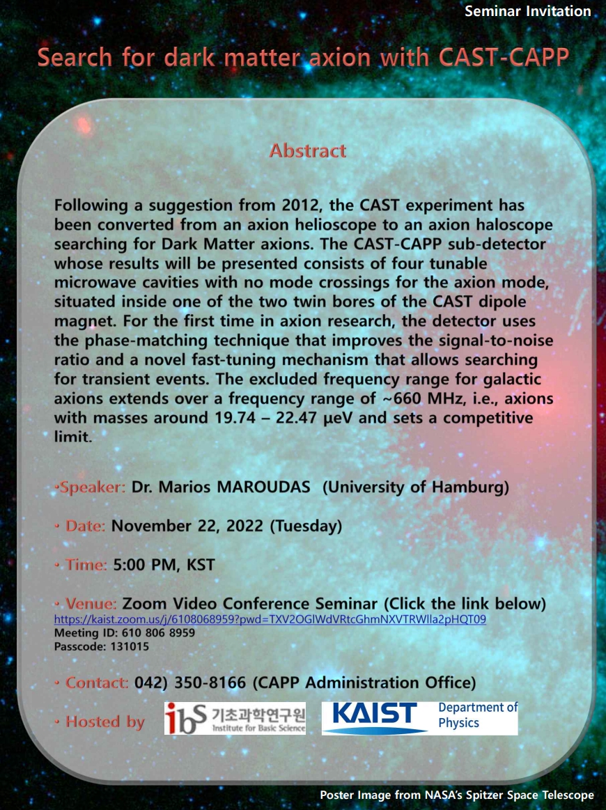 [CAPP Seminar] Search for dark matter axion with CAST-CAPP