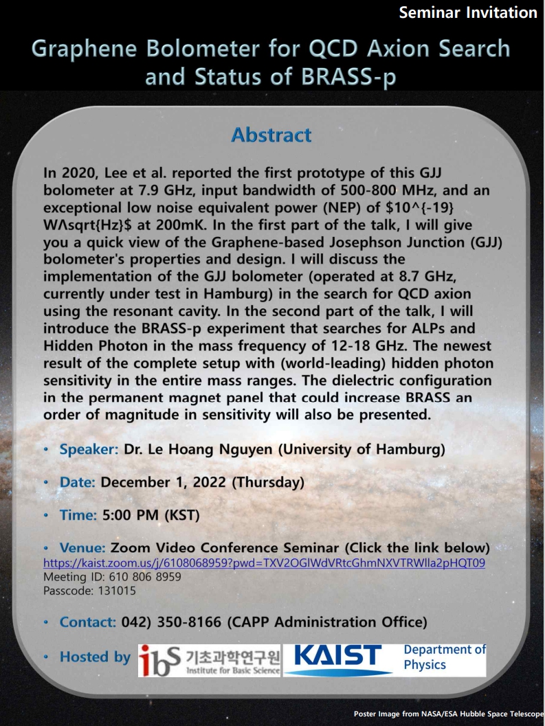 [CAPP Seminar] Graphene Bolometer for QCD Axion Search and Status of BRASS-p
