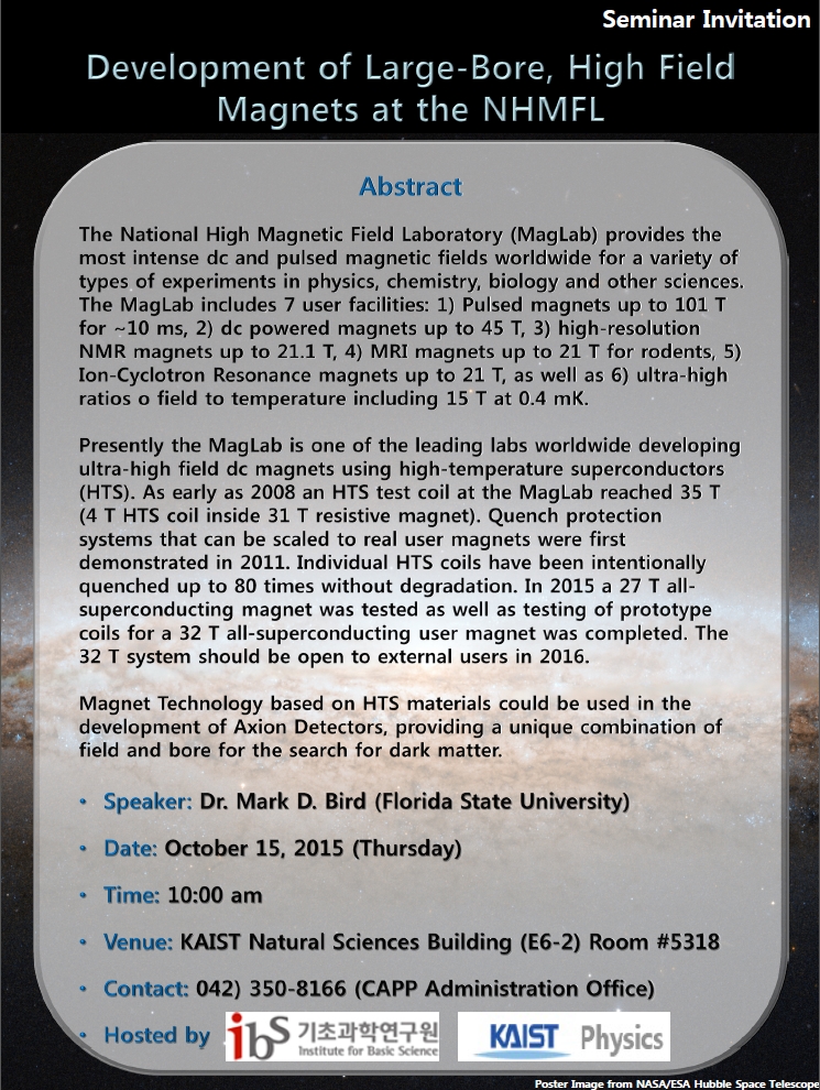 [CAPP Seminar] Development of Large-Bore, High Field Magnets at the NHMFL