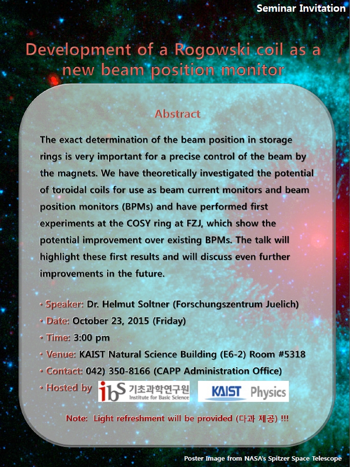 [CAPP Seminar] Development of a Rogowski coil as a new beam position monitor 사진