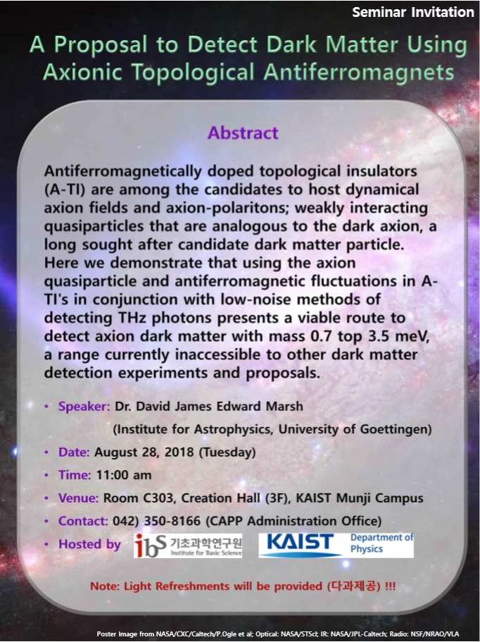 [CAPP Seminar] A Proposal to Detect Dark Matter Using Axionic Topological Antiferromagnets 사진