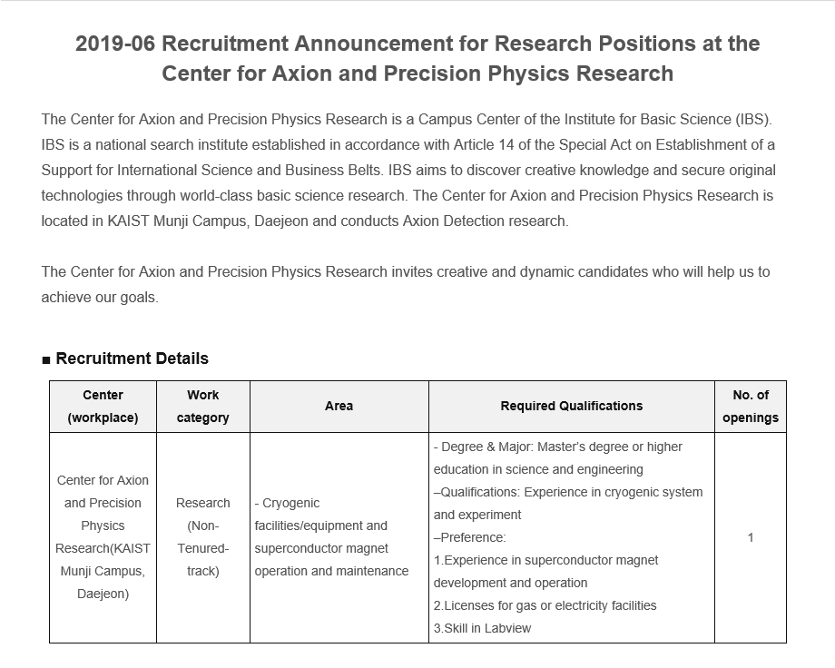 2019 6th Recruitment Announcement - Research Position (Announcement Period Extended by September 30, 2019)