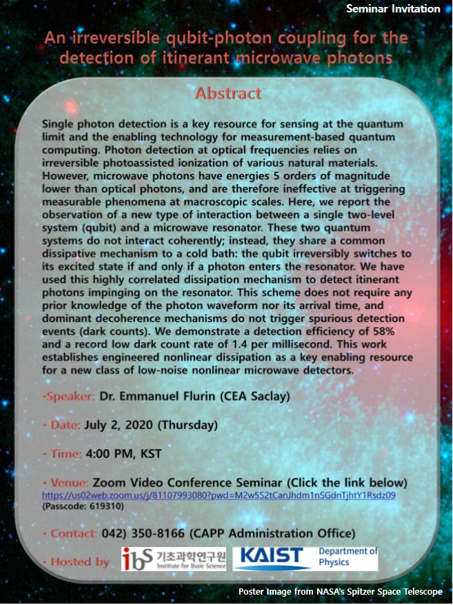 [CAPP Seminar] An irreversible qubit-photon coupling for the detection of itinerant microwave photons 사진