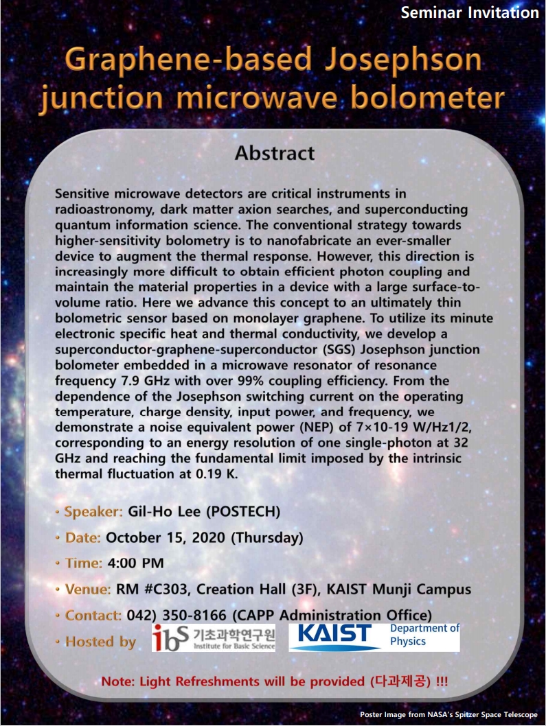 [CAPP Seminar] Graphene-based Josephson junction microwave bolometer