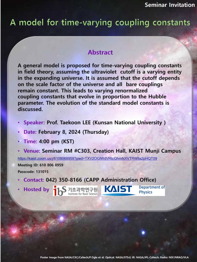 [CAPP Seminar] A model for time-varying coupling constants 사진
